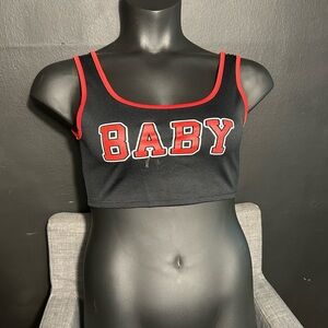 Fashion Nova Baby Black Crop Tank Top with Red Trim Medium